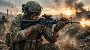 Soldier Firing Assault Rifle
