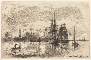 Soleil couchant, port d'Anvers (Sunset, Port of Antwerp)