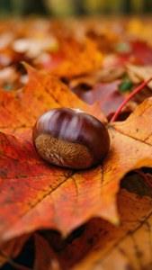Solitary Chestnut on Leaves