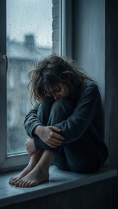 Solitary Grief at Window