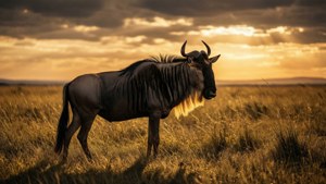 Solitary Wildebeest Sunset