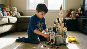 Son Building LEGO Castle