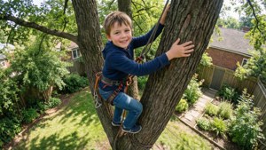 Son Climbing Tree Adventure