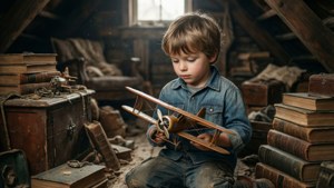 Son Discovering Attic Treasures