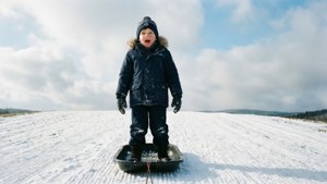 Son Ready for Snow Slide