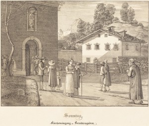 Sonntag - Kircheneingang in Berchtesgaden (Sunday - Going to Church near Berchtesgaden)