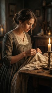Sophie Sewing by Candlelight