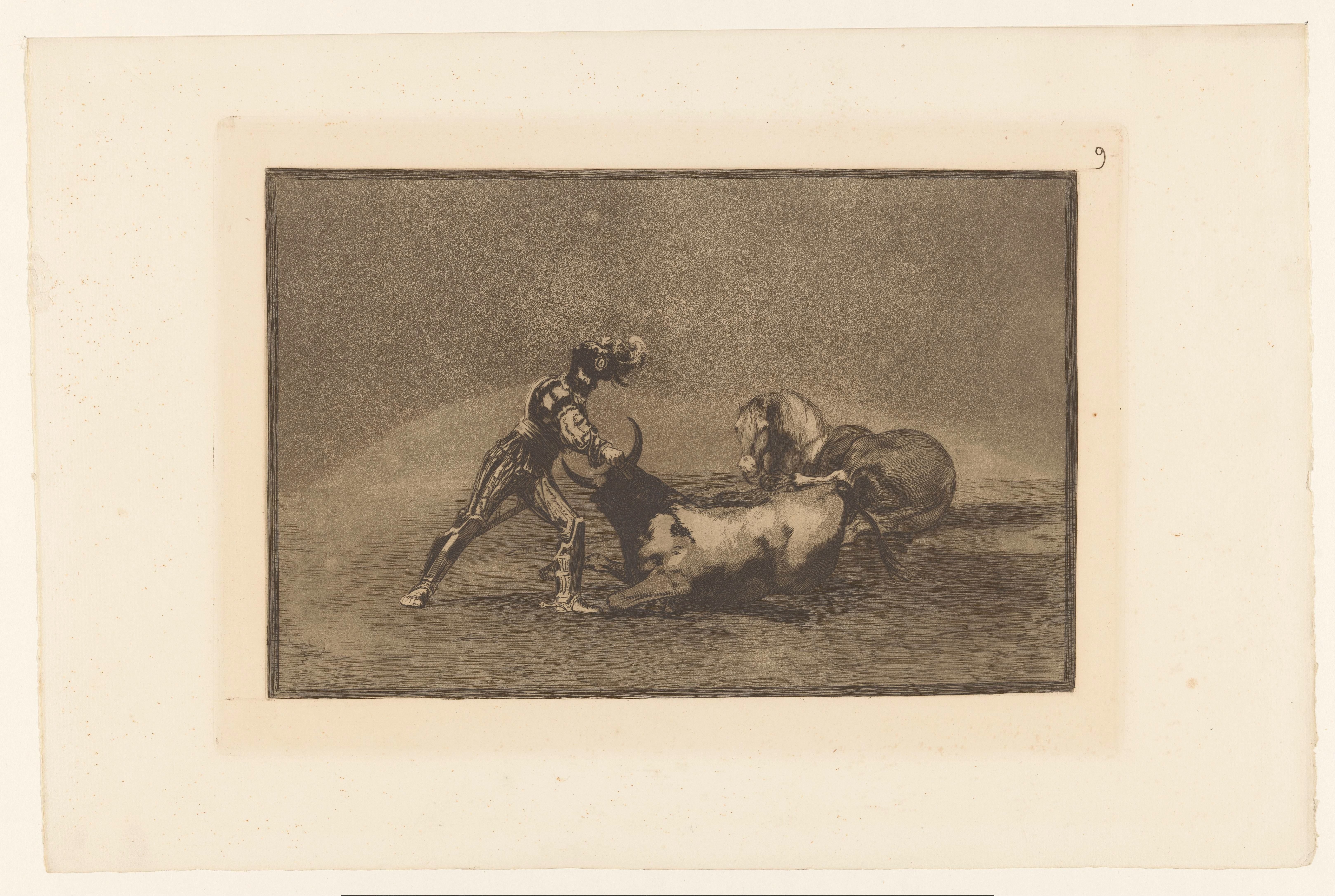 Spaanse ridder doodt een stier by Francisco de Goya