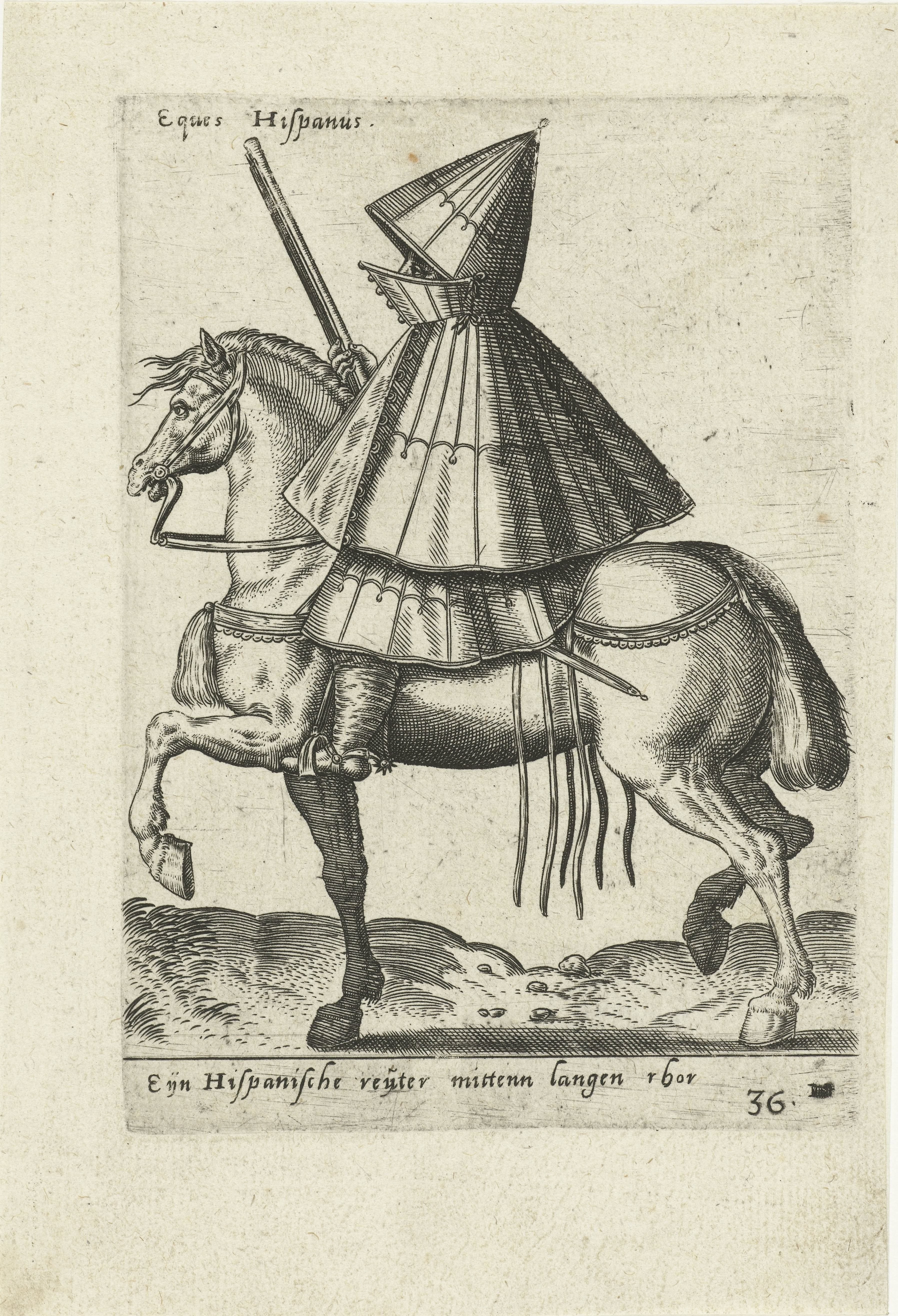 Spaanse ruiter met geweer en lange mantel by Abraham de Bruyn