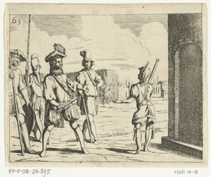 Spaanse schelm Gusman d'Alfarache en soldaten