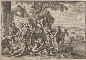 Spaanse soldaten worden op karren geladen en weggevoerd, 1641