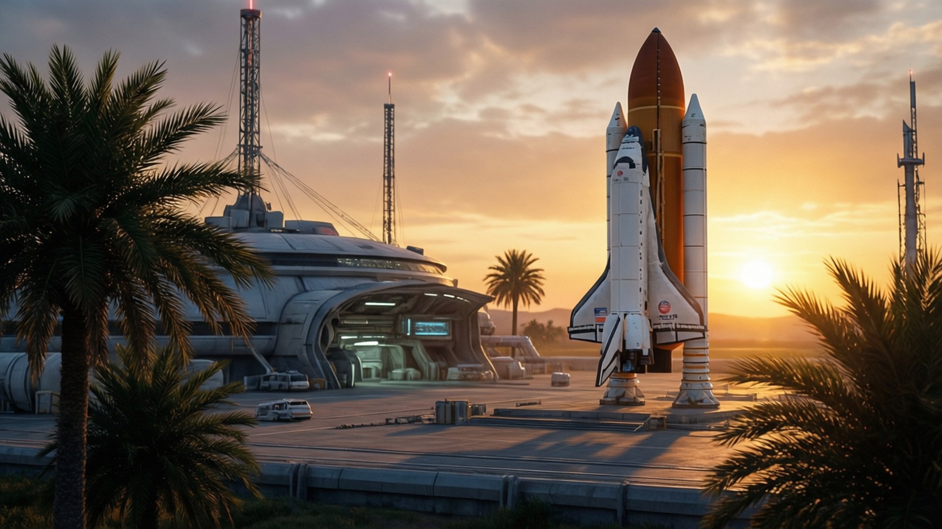 Spaceport Sunset by Wallpapers.art Studio