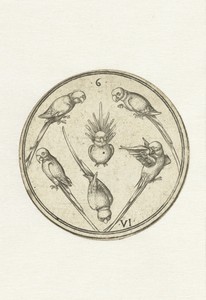 Speelkaart met zes papegaaien