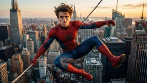 Spider-Man Swinging at Sunset