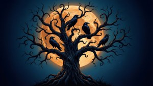 Spooky Tree Moon Ravens