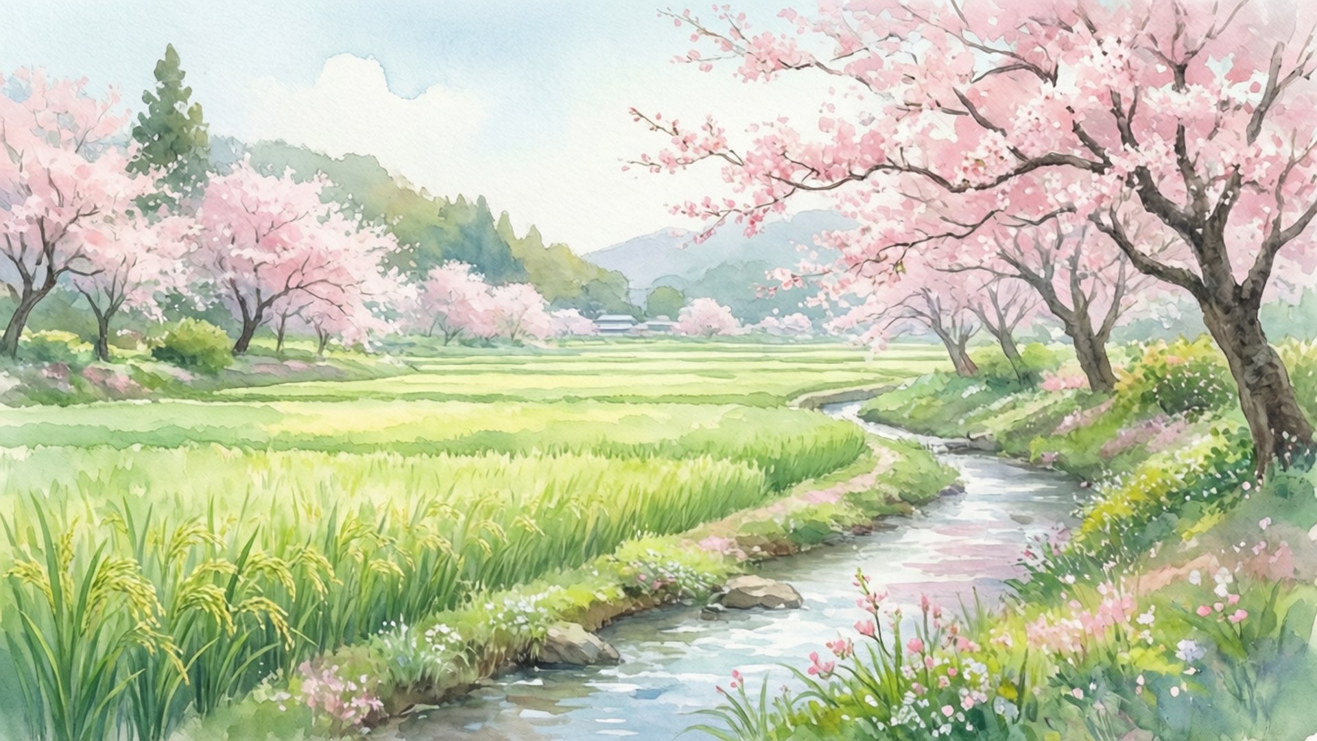 Spring Blossom Paddies by Wallpapers.art Studio