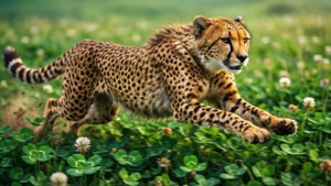 Sprinting Cheetah in Shamrocks