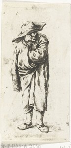 Staande boer met hand en arm in zijn mantel