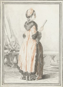 Staande vrouw met waaier in hand