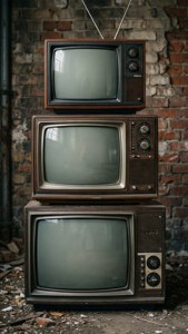 Stacked Old TVs Brick Wall