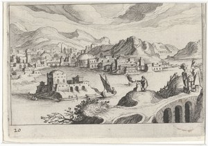 Stadsgezicht in een rivierdal