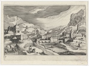 Stadsgezicht in een riviervallei