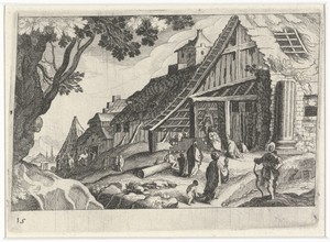Stadsgezicht met de aanbidding der koningen