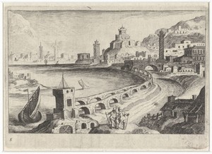 Stadsgezicht met een aquaduct