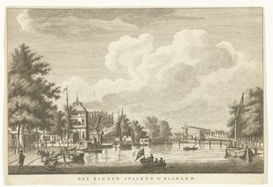 Stadsgezicht met het Spaarne en Waag te Haarlem