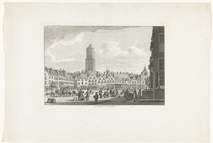 Stadsgezicht met plein De Neude en Dom te Utrecht