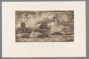 Stadsgezicht met prominent kerkgebouw