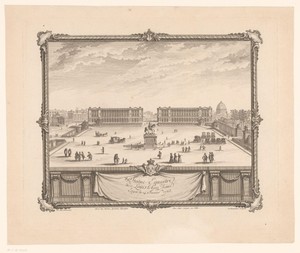 Stadsgezicht met ruiterstandbeeld van Lodewijk XV van Frankrijk