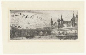 Stadsgezicht met Seine en Pont-au-Change in Parijs