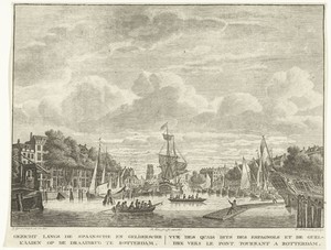 Stadsgezicht met Spaanse en Geldersekade en de Draaibrug te Rotterdam