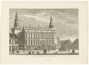 Stadsgezicht met stadhuis te Aken