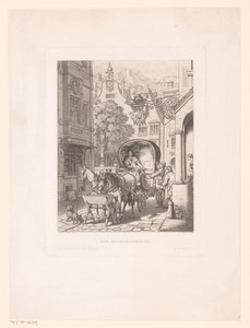 Stadsgezicht met stel dat op huwelijksreis gaat