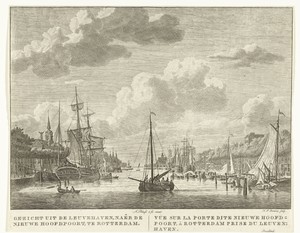 Stadsgezicht van de Leuvehaven richting de Hoofdpoort te Rotterdam