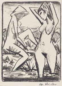 Standing Girl in Water and the Other Sitting on Shore (Im Wasser stehendes und am Ufer sitzendes Madchen mit Hut)