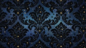 Starry Night Black Damask
