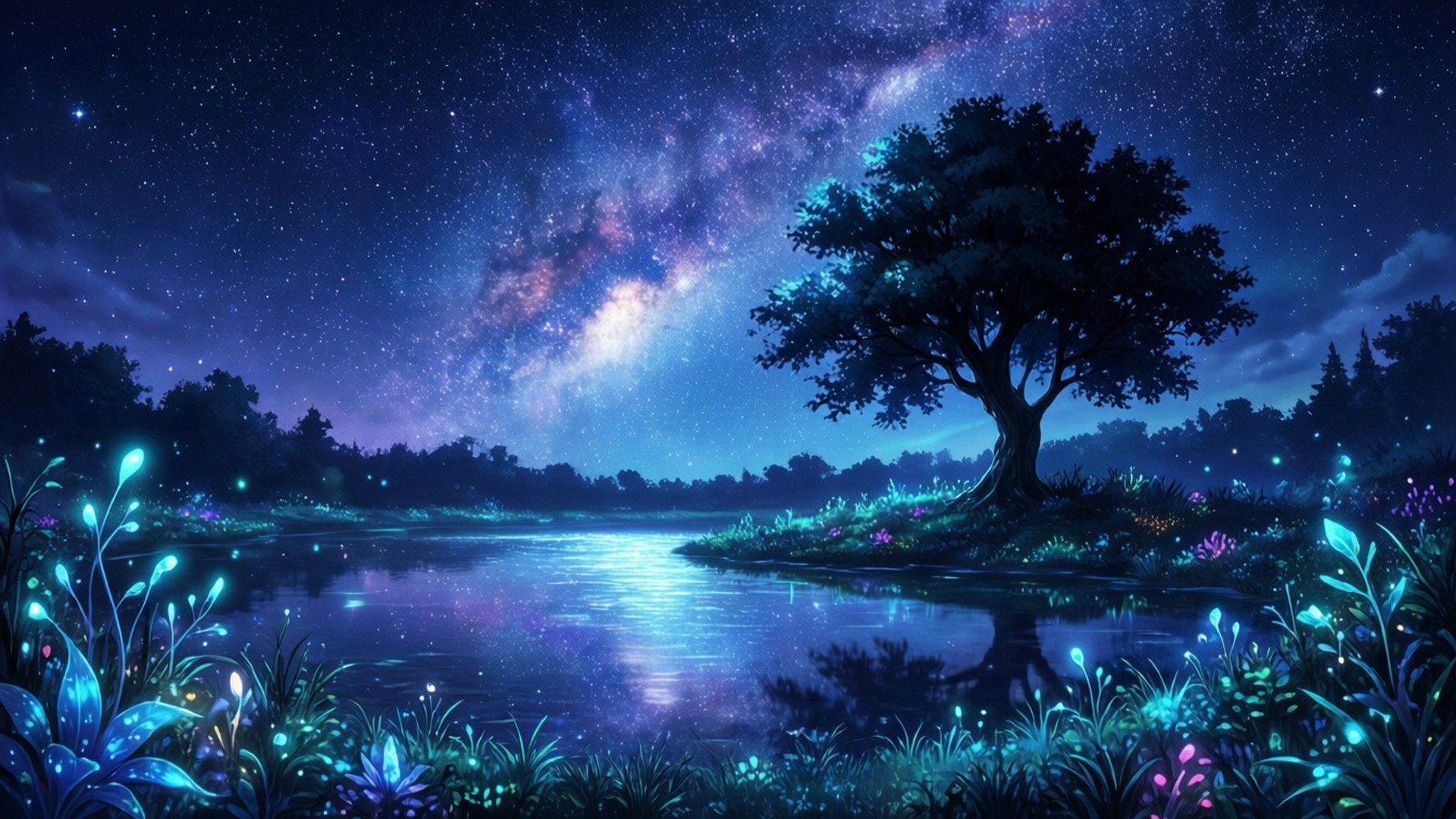 Starry Night Pond by Wallpapers.art Studio