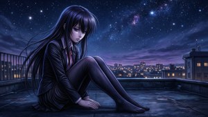 Starry Rooftop Contemplation