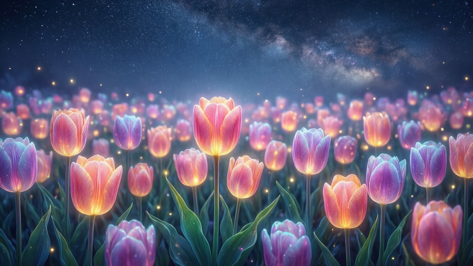 Starry Tulip Field by Wallpapers.art Studio