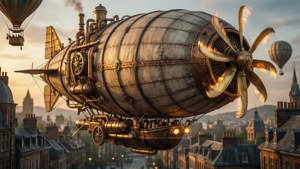 Steampunk Airship at Dusk