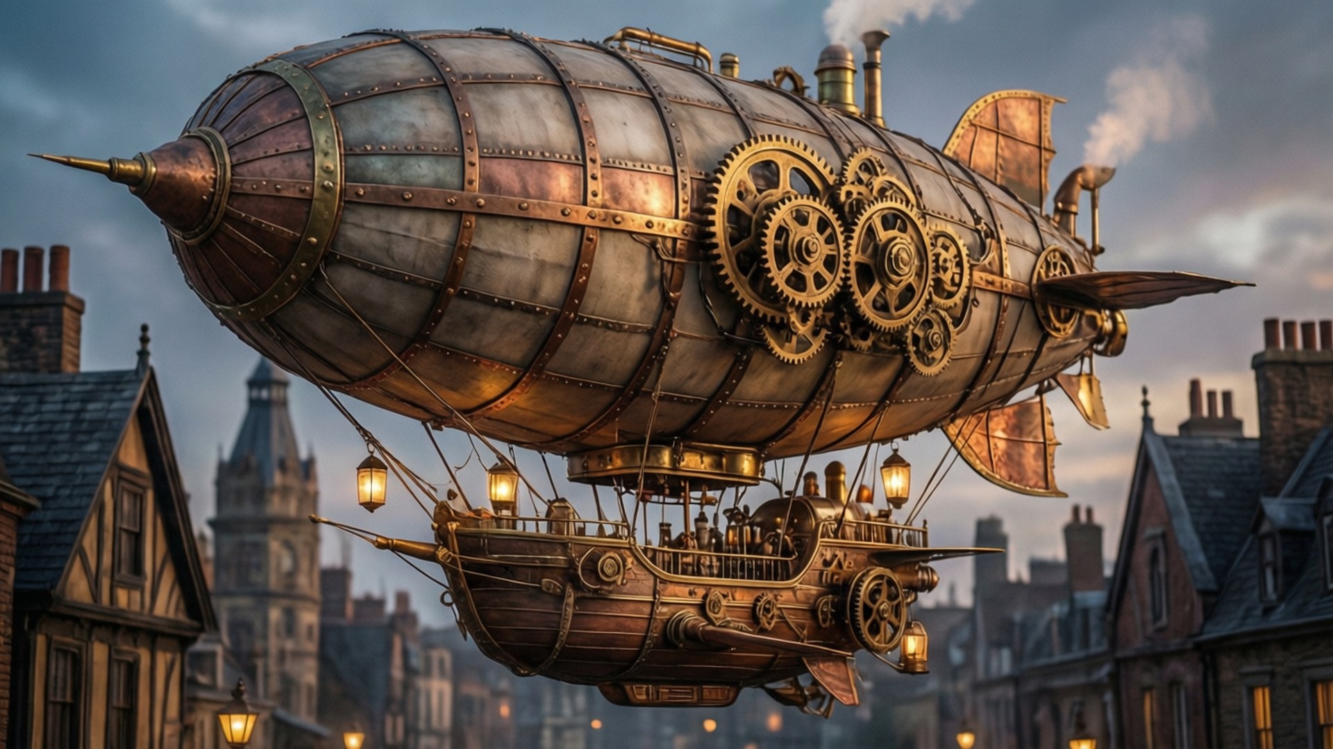 Steampunk Airship Dusk by Wallpapers.art Studio
