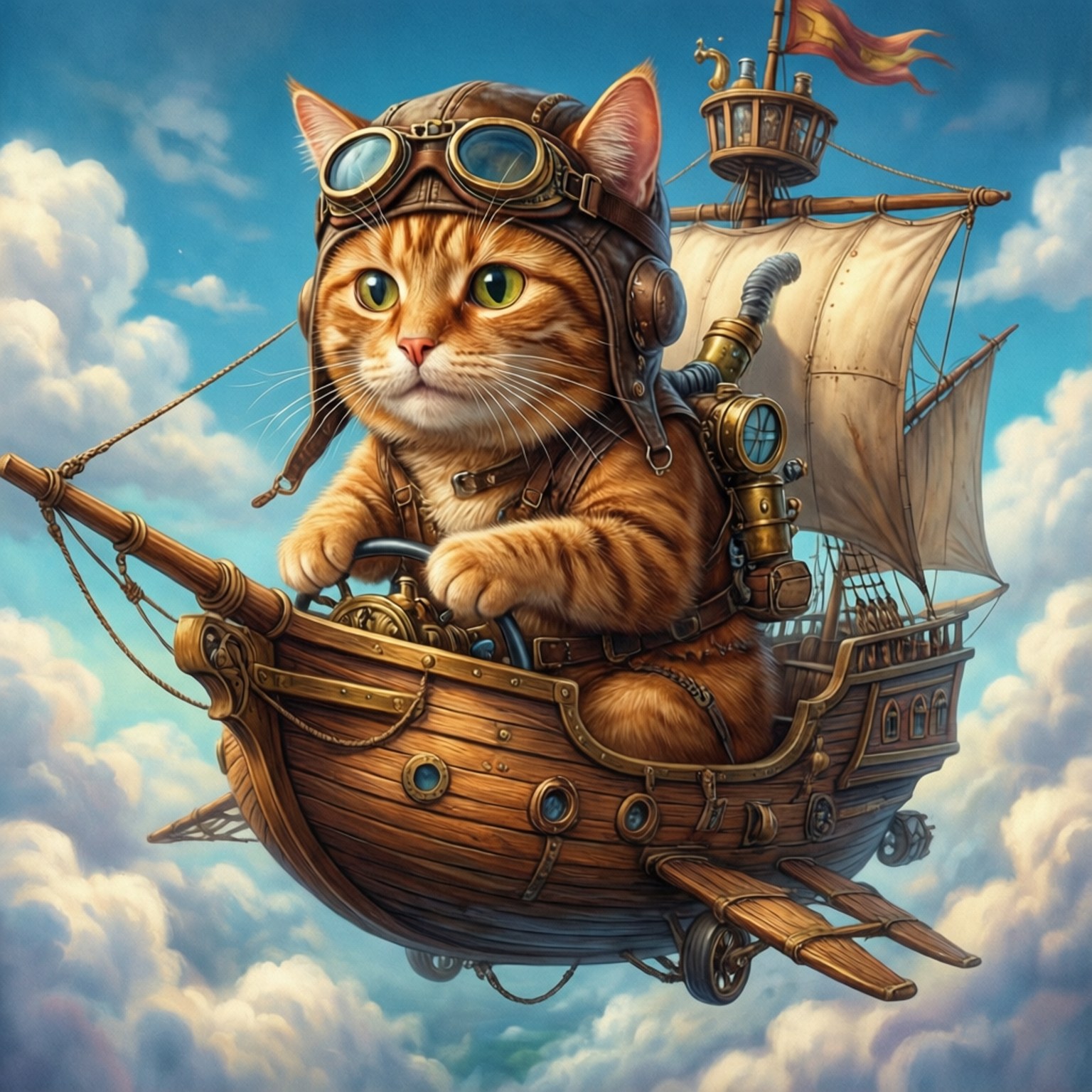 Steampunk Cat Airship by Wallpapers.art Studio