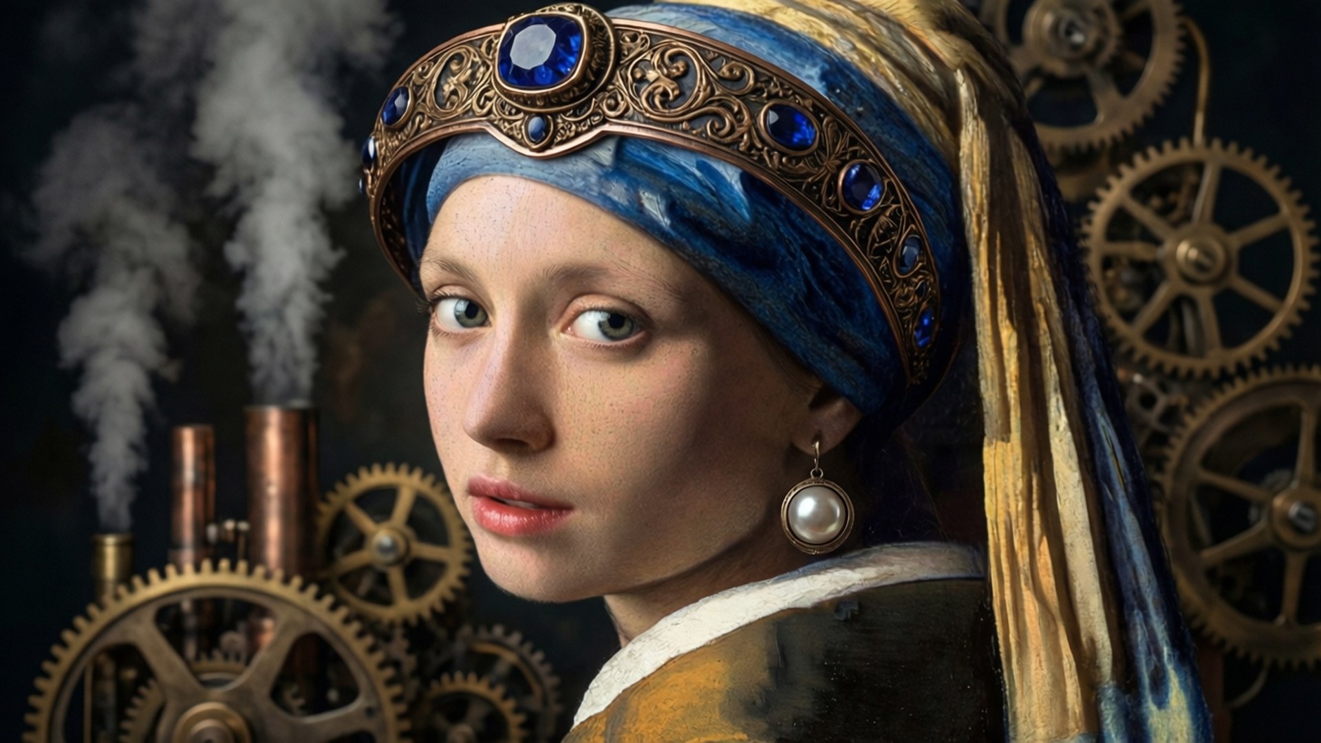 Steampunk Pearl Earring by Wallpapers.art Studio