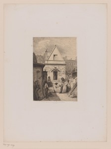 Steenhouwers op het binnenplein van een voormalig Karmelietenklooster
