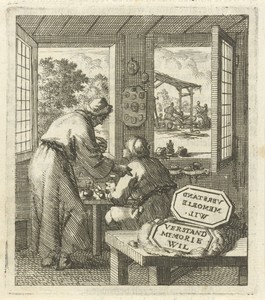 Stempelsnijder in zijn werkplaats