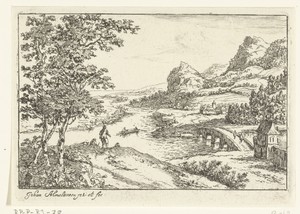 Stenen brug bij een riviersplitsing