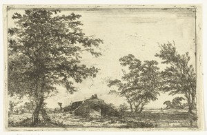 Stenen brug met twee figuren